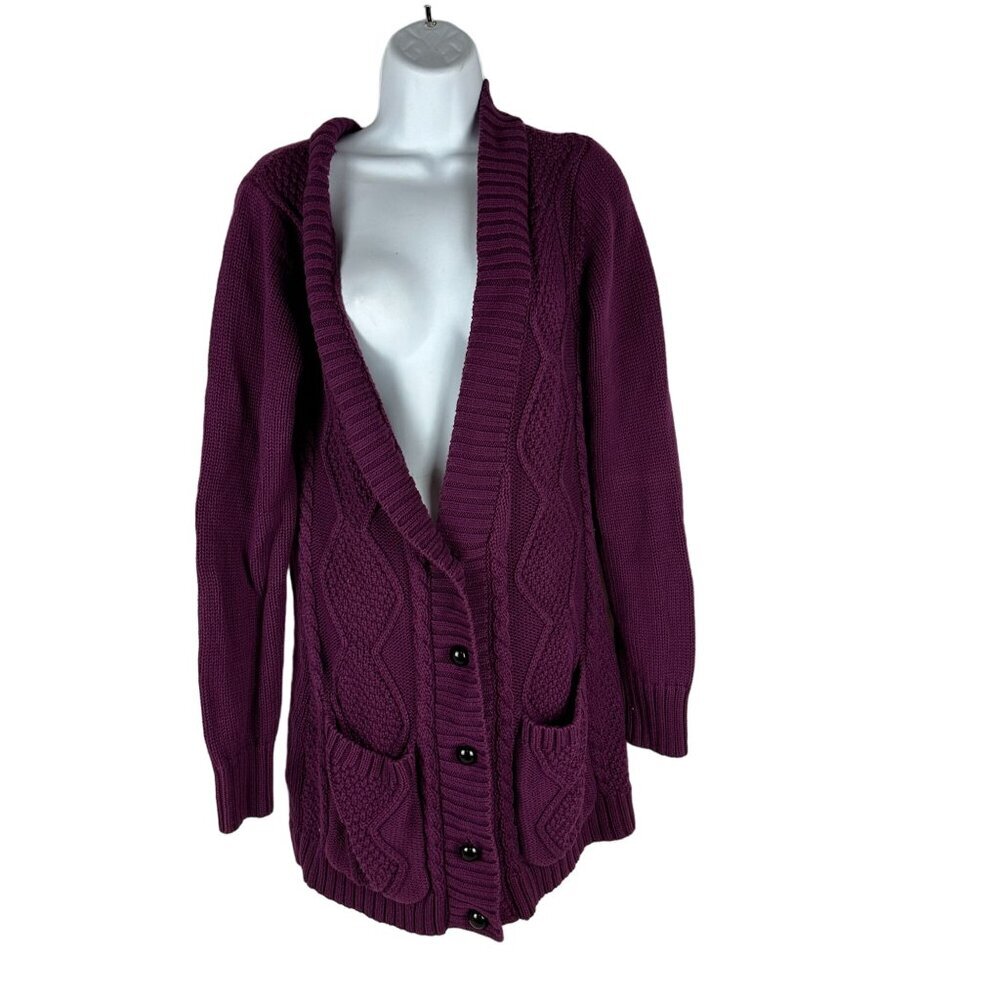 Women's Venus Purple Cardigan Sweater Size M Cable Knit Button-Front W/ Pockets